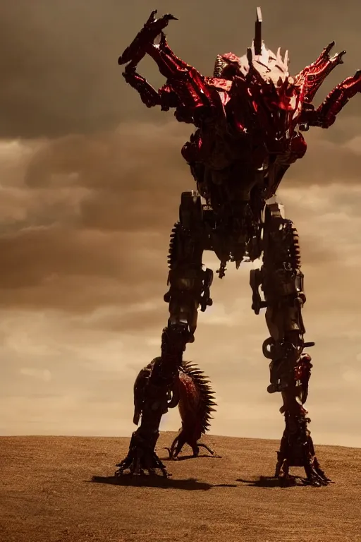 Image similar to cinematic still of westworld, a full body red si - fi robotic fantasy dragon, well armored mech dragon, highly detailed