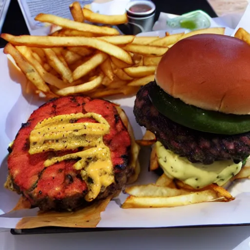 Image similar to python burger and tarantula fries