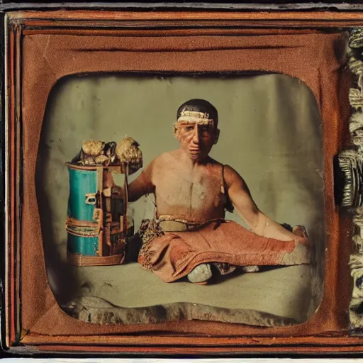 Image similar to A three color offset photography of single ((ethnographic )) object on display, anthropology of wonder, surrealism, exotic artifacts, colonial expedition, exhibition, 1900s style