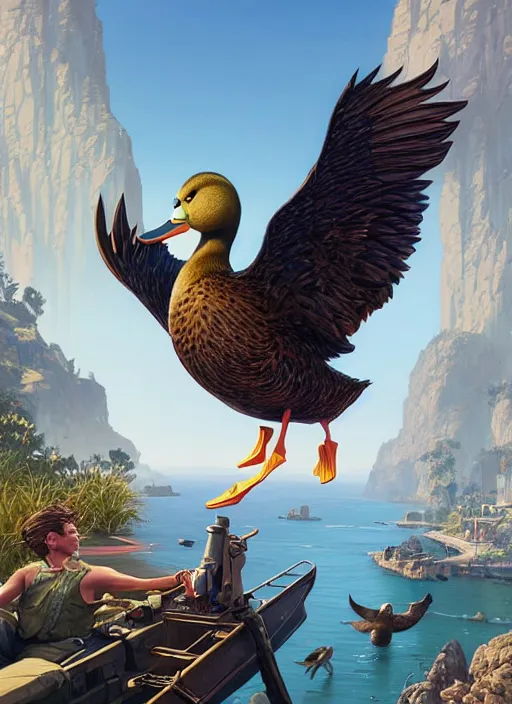 Prompt: highly detailed portrait of a heroic duck in gta v, stephen bliss, unreal engine, fantasy art by greg rutkowski, loish, rhads, ferdinand knab, makoto shinkai and lois van baarle, artgerm, pixar, ilya kuvshinov, rossdraws, tom bagshaw, global illumination, radiant light, detailed and intricate environment