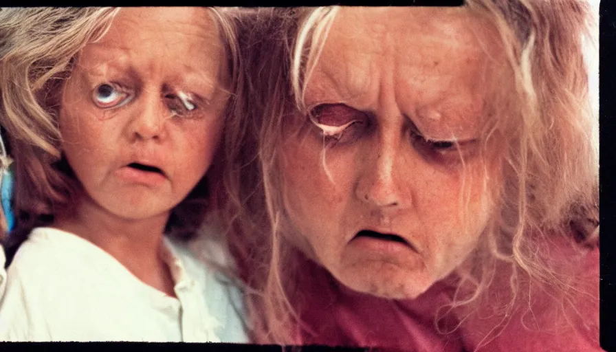 Image similar to 7 0 s film still from a horror movie about angry toddlers and depressed elderly people, kodachrome, cinecolor, cinestill, film grain, film texture, retro, cinematic, high resolution, photorealism,