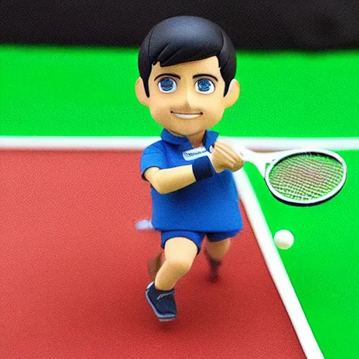 Image similar to novak djokovic! as nendoroid, backgraund is tennis court, kodak film