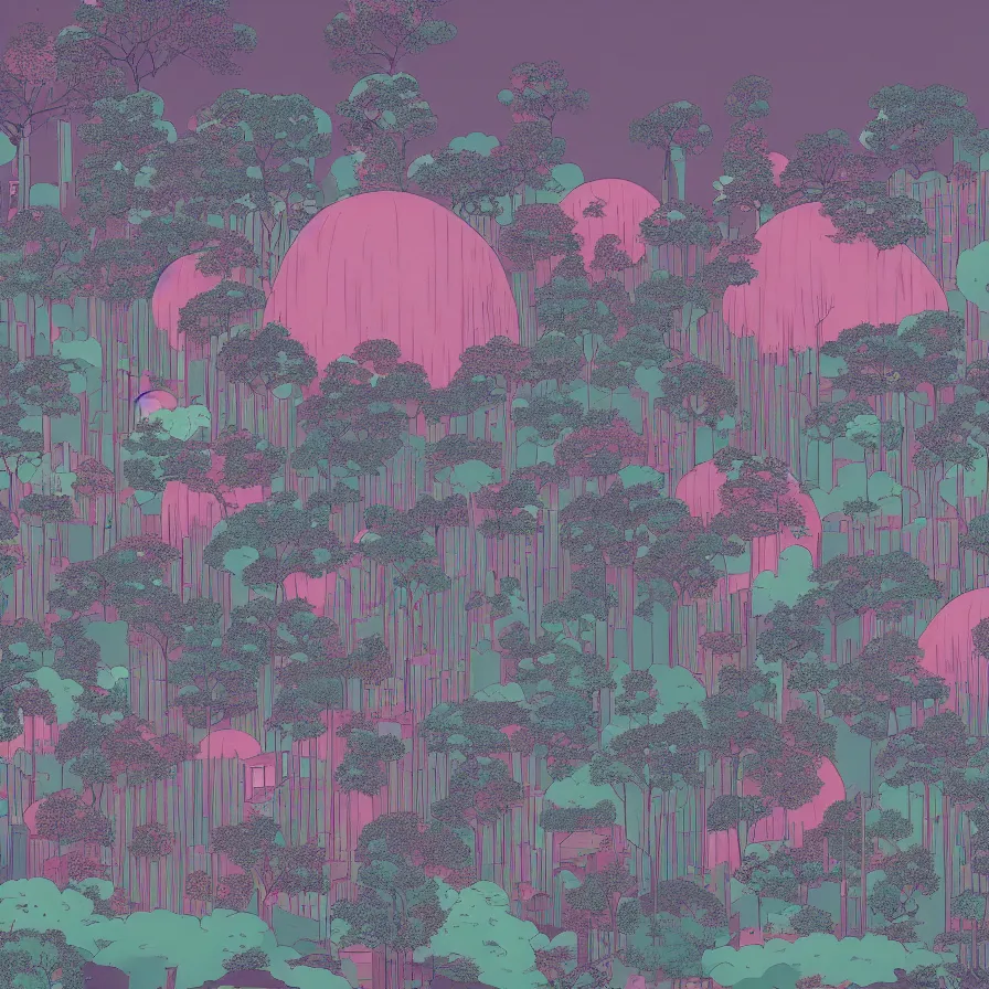 Prompt: a landscape by inio asano, beeple and james jean, chiho aoshima color scheme