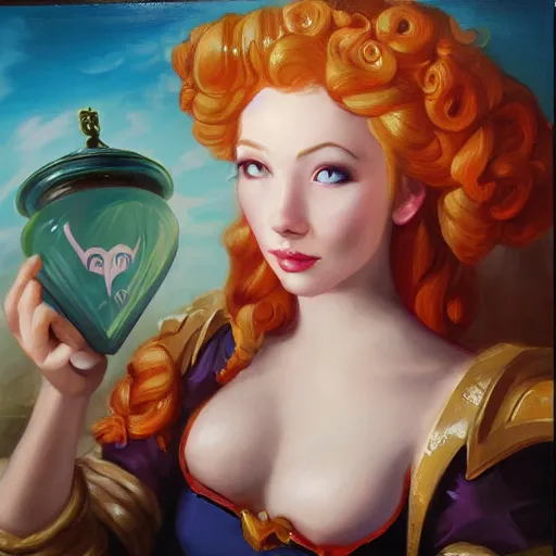 Image similar to portrait of Miss Fortune from League of Legends, rococo oil painting