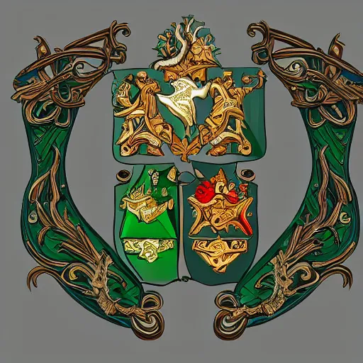 Image similar to A coat of arms for an Elven family, forests, nobility, high detail, fantasy inspired, upscaled, 8k resolution, award winning,