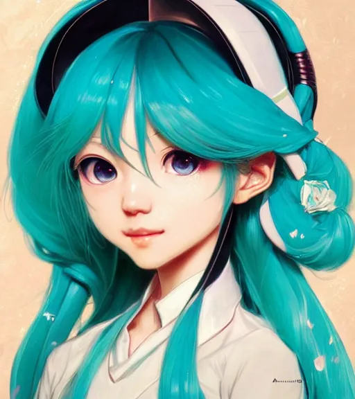 Image similar to portrait of disney hatsune miku!!, intricate, elegant, highly detailed, digital painting, artstation, concept art, smooth, sharp focus, illustration, art by artgerm and greg rutkowski and alphonse mucha and uang guangjian and gil elvgren and sachin teng and wlop, symmetry!!