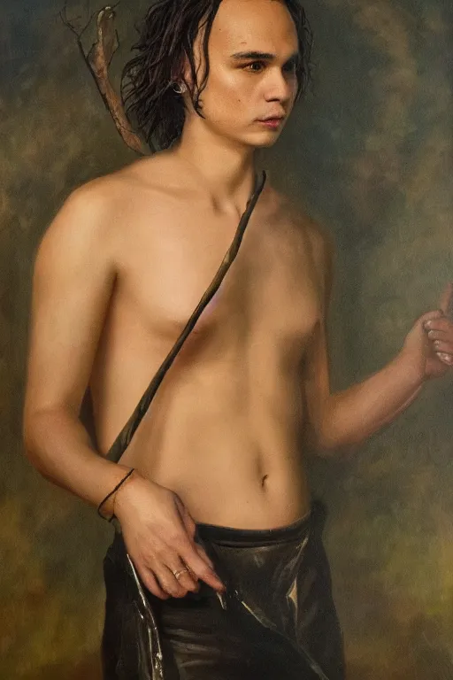 Prompt: Frank Dillane as Puck full body, oil on canvas,intricate portrait, 8k, highly professionally detailed, HDR, CGsociety