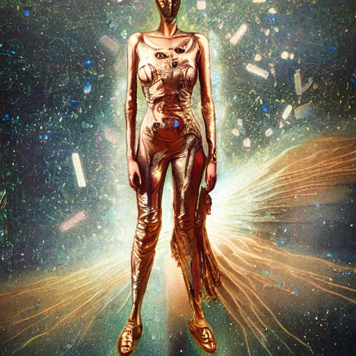 Prompt: the mummy astronaut walking in post-apocalyptic Neptune Hills, style hybrid mix of Jirí Petr+Romi Lerda+ Sandra Pelser,Yves Tanguy+ Alphonse Mucha+ Ernst Haeckel+ Edward Robert Hughes+Stanisław Szukalski , moody colors,diamond dust glitter and sparkles, holographic krypton ion,red eyes,octane render,4k, ighly detailed, hyperrealism, excellent composition, cinematic concept art, dramatic lighting, trending on ArtStation