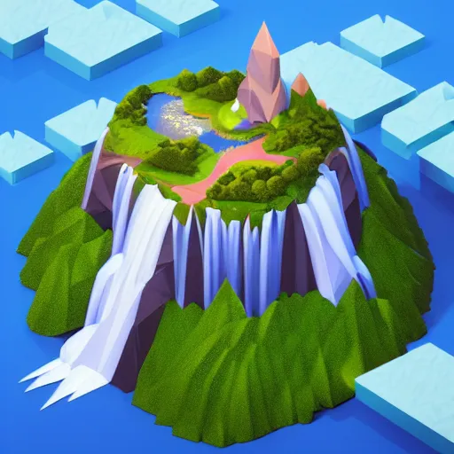 Image similar to low poly art of a round floating island of new york surrounded by waterfalls, in the sky, isometric art, 3d render, ray tracing, high detail, artstation, concept art, behance, smooth, sharp focus, ethereal lighting, unreal engine 5