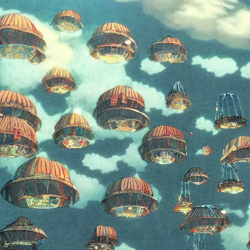 Image similar to a theme park in the clouds, by satoshi kon