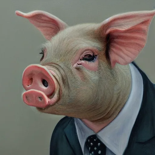 Prompt: detailed portrait painting of a pig wearing a suit