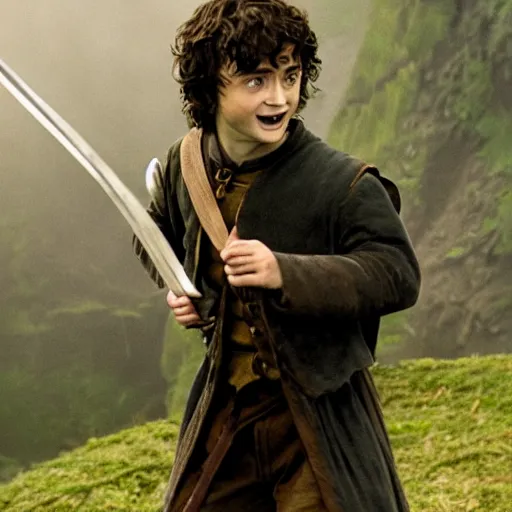 Image similar to Film still of (Daniel Radcliffe) as Frodo in Lord of the Rings: The Return of the King