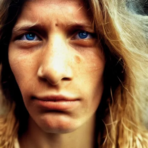 Prompt: a candid extreme closeup portrait of an expressive face of a really moved young woman by annie leibovitz