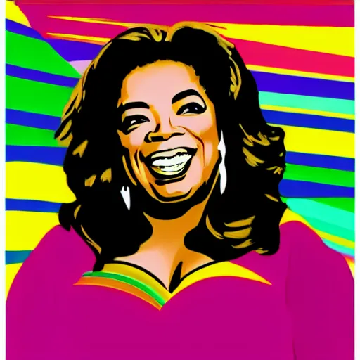 Image similar to rainbow smiling happy oprah. pop art.