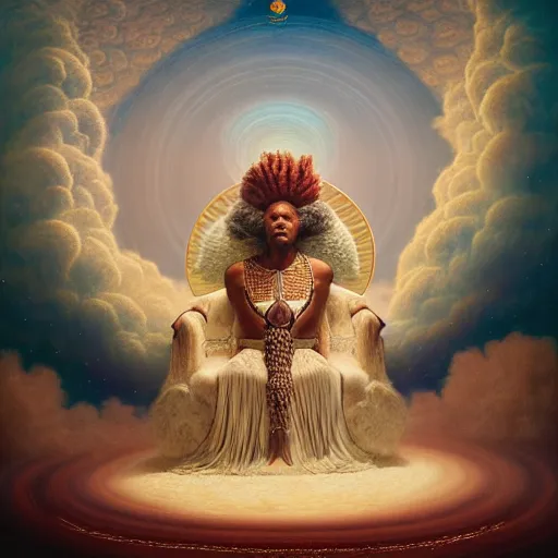 Image similar to obatala the cosmic god sitting on a throne of nebula clouds, by Agostino Arrivabene and amanda sage, matte painting, orisha, 8k, hd