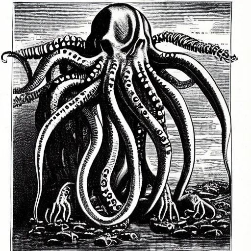 Image similar to an 1 8 0 0 s naturalism book illustration of cthulhu