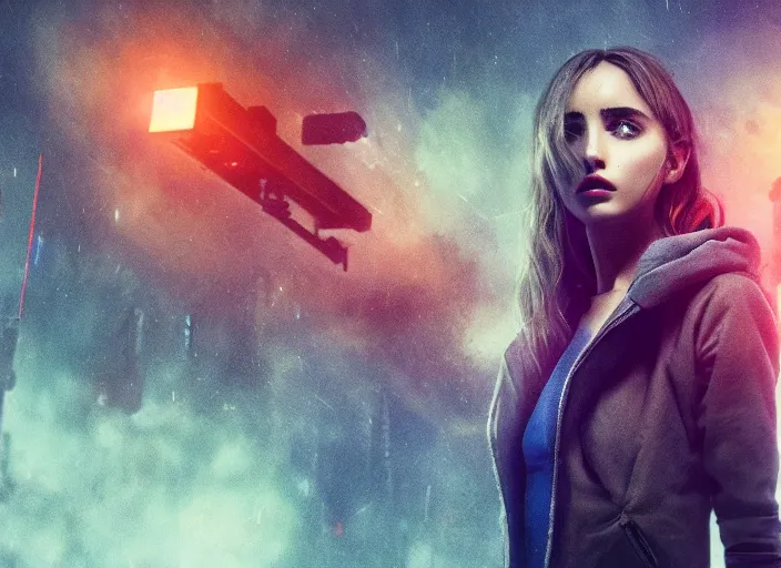 Image similar to breathtakingly beautiful Ana de Armas in blade runner 2049, long flowing hair, laser cannon, 8k, trending on artstation, unreal engine