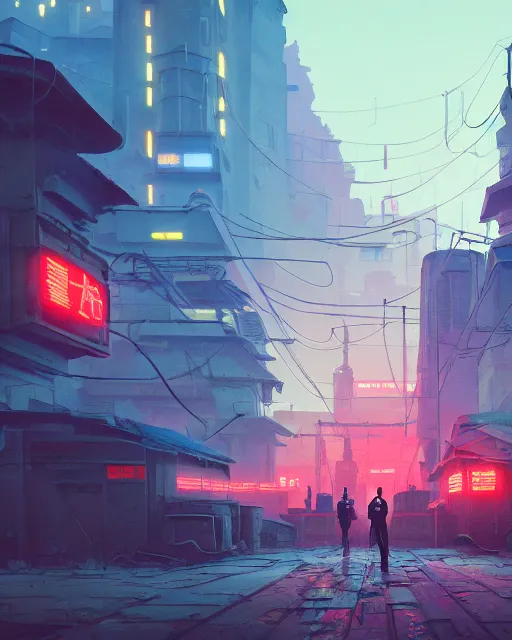 Image similar to painting of cyberpunk soviet village, detailed, by simon stalenhag, cory loftis, james gilleard, atey ghailan, makoto shinkai, goro fujita, studio ghibli, rim light, exquisite lighting, clear focus, very coherent, plain background, soft painting