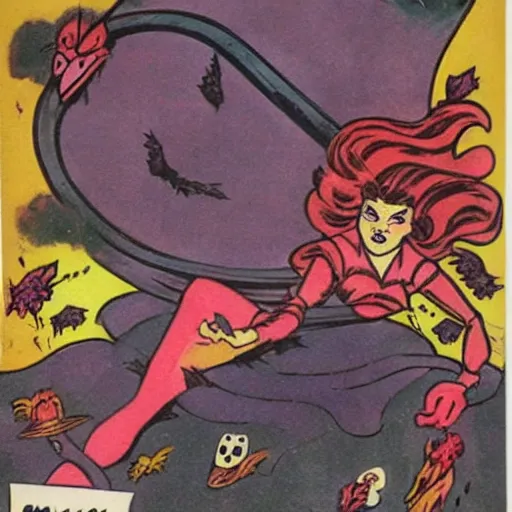 Prompt: a 1 9 8 0 s comic book painting of a witch