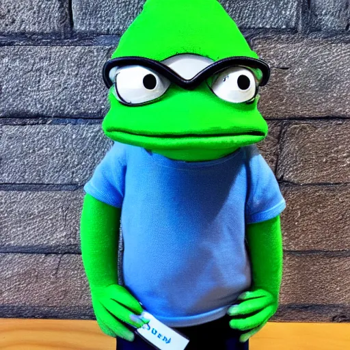Prompt: 3d pepe the frog wearing a propeller beanie and blue shirt