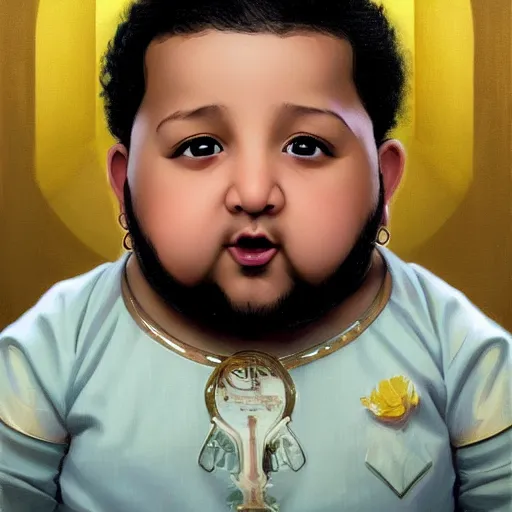 Image similar to symmetry portrait of chubby baby dj khaled, elegant, highly detailed, digital painting, artstation, concept art, smooth, sharp focus, illustration, art by artgerm and greg rutkowski and alphonse mucha