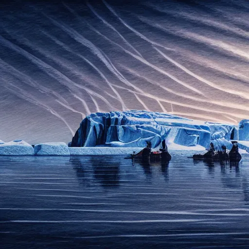 Image similar to idyllic masterpiece solemn journey of the solitude Antarctica, cinematic, establishing shot, extremely high detail, photorealistic, cinematic lighting, intricate line drawings, 8k resolution