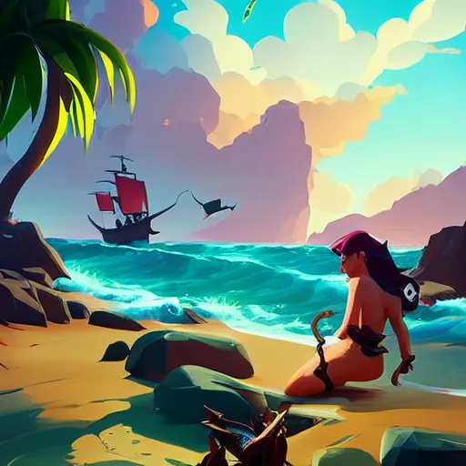 Image similar to painting mermaid treasure on sea of thieves game avatar hero smooth face median photoshop filter cutout vector, behance hd by jesper ejsing, by rhads, makoto shinkai and lois van baarle, ilya kuvshinov, rossdraws global illumination