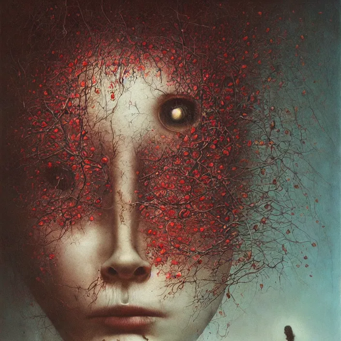 Image similar to beksinski, zdzisław - her eyes wide, oil on canvas