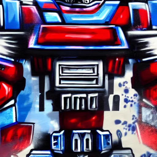 Prompt: Graffiti art of Optimus prime, 4k, digital photograph