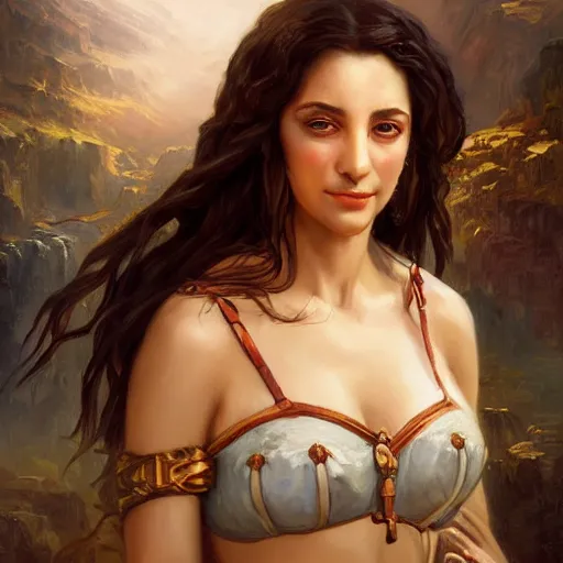 Image similar to portrait of a greek woman ( 3 5 ) from greece in 2 0 2 1, an oil painting by ross tran and thomas kincade