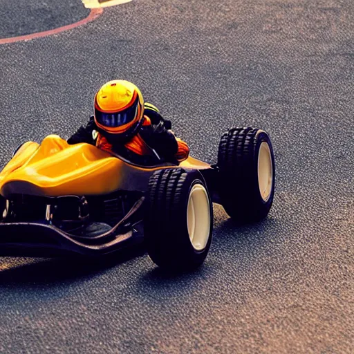 Image similar to “Salamander doing karting, 4k image, award winning”