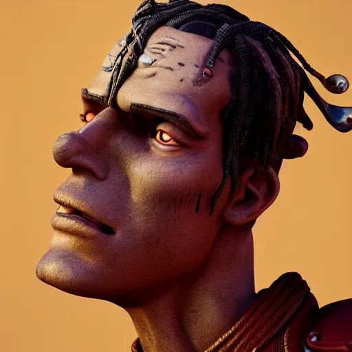 Prompt: Travis Scott as a cowboy, figurine, blender, octane render, 8k, hyperdetalied, studio lighting, trending on ArtStation, high quality,