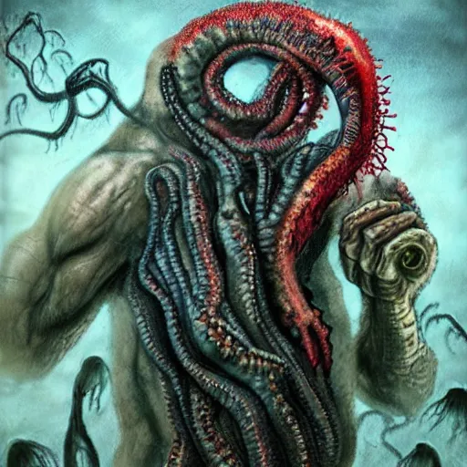 Image similar to vladimir putin became crazy brutal lovecraftian degraded abomination, photo - realistic, color image, 2 k, highly detailed, horror