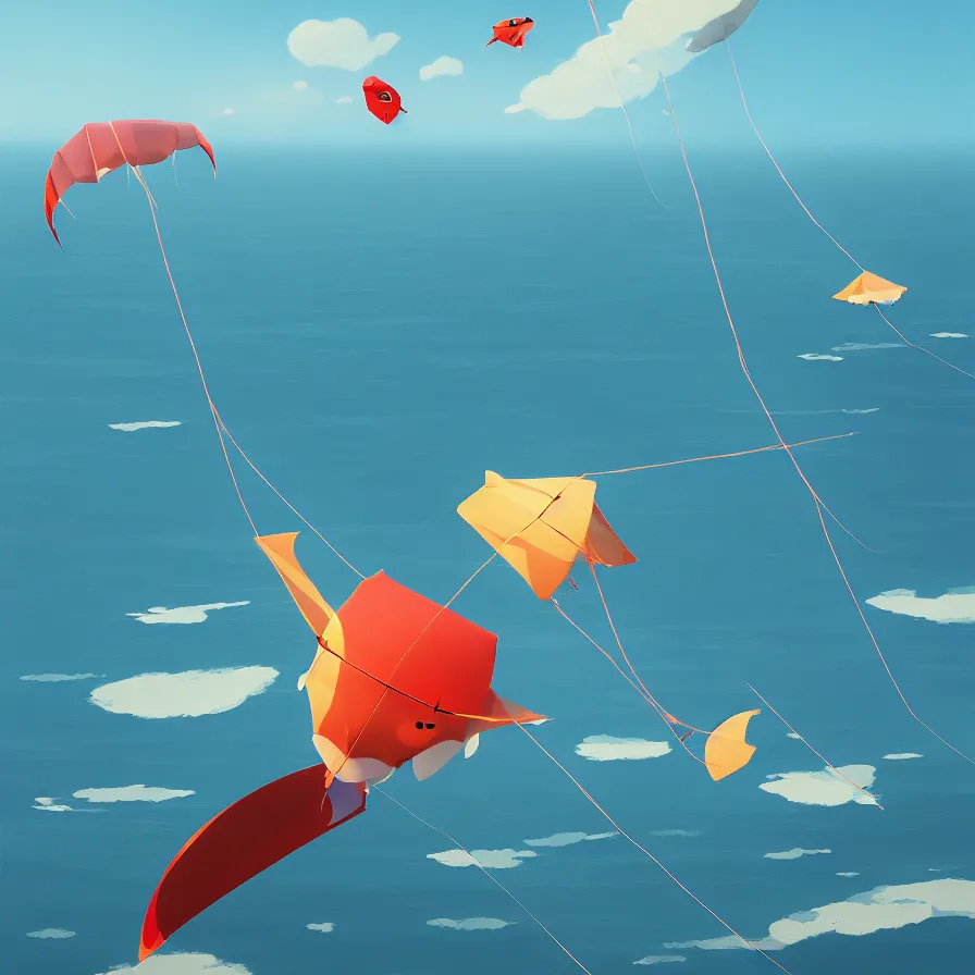 Image similar to a great kite flying over the ocean, art by Goro Fujita, ilustration, concept art, sharp focus, ArtStation and deviantart