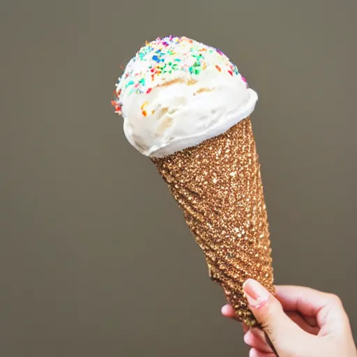 Prompt: glitter, ice cream cone