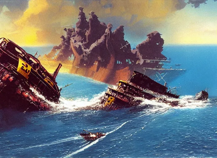 Image similar to the wreck of the hesperus, matte painting, chris foss