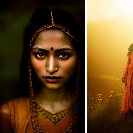 Image similar to photographic portrait of a stunningly beautiful nepalese gothic female in soft dreamy light at sunset, god rays, contemporary fashion shoot, by edward robert hughes, annie leibovitz and steve mccurry, david lazar, jimmy nelsson, breathtaking, 8 k resolution, extremely detailed, beautiful, establishing shot, artistic, hyperrealistic, beautiful face, octane render