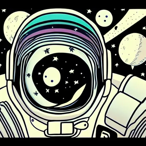 Prompt: colorful illumination animation, mcbess illustration, an astronaut drifting through space