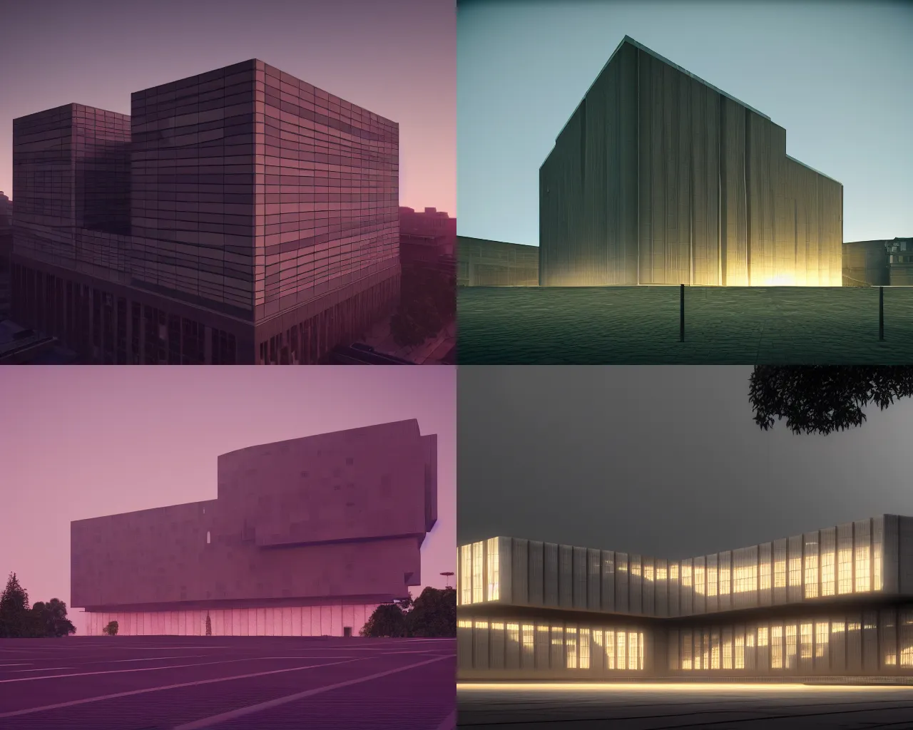 Prompt: modern technology building, dusk, postmodernism, brutalism, featured in artstation, octane render, cinematic, elegant, intricate, 8k