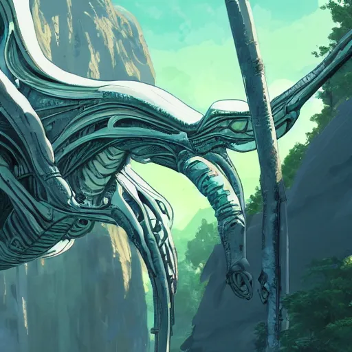 Image similar to concept art painting of alien creatures, detailed, cel shaded, in the style of makoto shinkai and moebius and james gurney