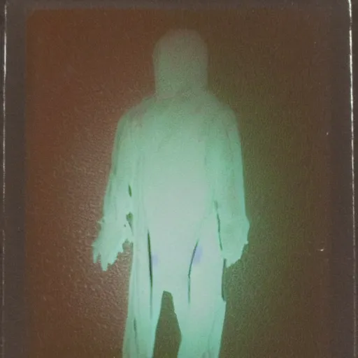 Prompt: coloured atmospheric polaroid 1 9 9 8 photo of a realistic wraith transparent smoky figure in a interior of living room low light