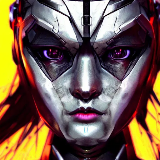 Image similar to a female transformer with a crown, black eyes, very symmetrical face, highly detailed, nanogirl, nanogirlv 2, by vitaly bulgarov, by yoji shinkawa, by joss nizzi, by ben procter, by steve jung, metal gear solid, transformers cinematic universe, artstation, unreal engine