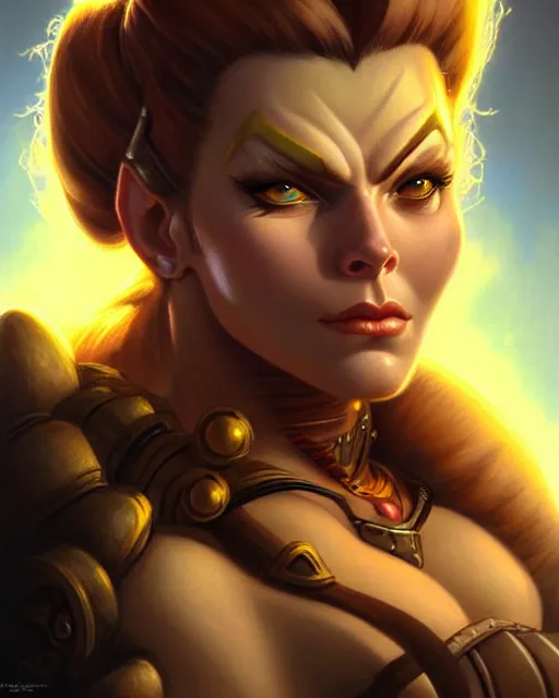 Image similar to brigitte from overwatch, fantasy, fantasy art, character portrait, portrait, close up, highly detailed, intricate detail, amazing detail, sharp focus, vintage fantasy art, vintage sci - fi art, radiant light, caustics, by boris vallejo