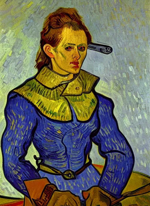 Prompt: detailed expressionist!! oil painting masterpiece portrait of joan d'arc!! by van gogh, 8 k resolution, smooth, sharp focus, matte painting, beautiful masterpiece expressionist painting, greys and golds and purples