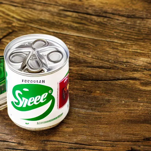 Prompt: professional photograph of a can of sprite, hd