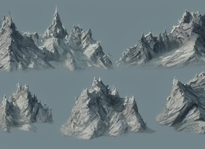 Prompt: set of mountains, concept art by senior environment artist, polycount, environmental art, concept art, # vfxfriday