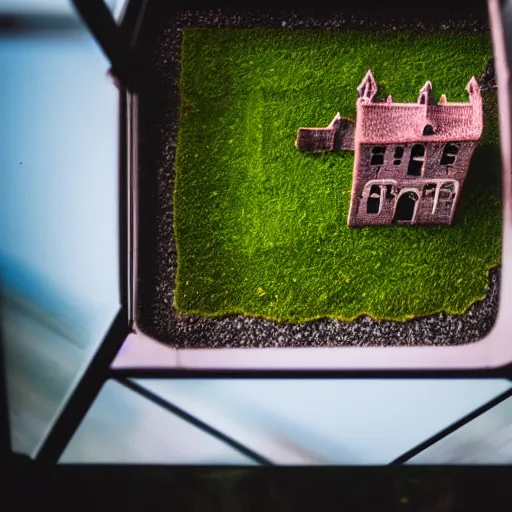 Image similar to aerial photo of castle in a terrarium, sigma 5 0 mm f 1. 4