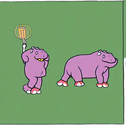 Prompt: men with hippo heads playing badminton, by Ken Sugimori, mono-color