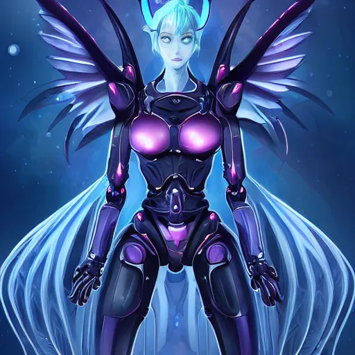 Prompt: digital art full body cinematic shot of cute and beautiful anthro female robot dragon standing in front of the camera, has two adorable blue eyes on a smooth draconic head with two horns, a sleek yet elegant design, with two big epic wings behind her, two arms that have sharp claws, two legs, a long tail behind her. the background is of the beach at night; high quality digital art, artstation, deviantart, furaffinity, high quality details