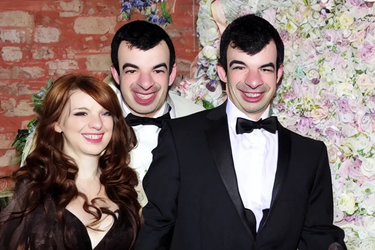 Prompt: nathan fielder getting married to a catgirl wedding photo romance novel cover cookbook photo